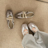 WYREL BOOTS WATERPROOF - Women Vintage Retro Mixed Suede Metallic Silver Patchwork Ballet Flats